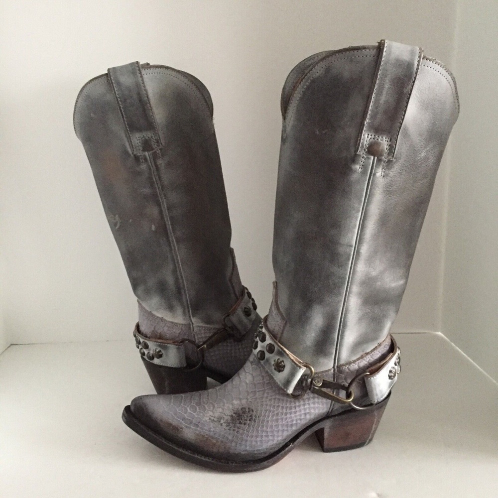 Freebird by Steven Women's Falcon Cowboy Boots Embossed Leather Harness 6 AS IS